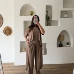 ARKA UZUN TİŞÖRT BALON EŞOFMAN PAMUK TAKIM - KAHVE