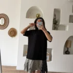 ETEĞİ EKOSE GARNİLİ MİDİ PAMUK ELBİSE - SİYAH