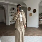 BONCUK DİKİM DETAY BEL BÜZGÜ ETEK PARAŞÜT TAKIM - YEŞİL