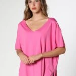 KESİK YAKA SALAŞ TİŞÖRT - PEMBE