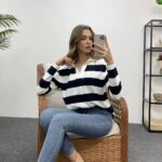 POLO YAKA ÇİZGİLİ TRİKO - LACİVERT