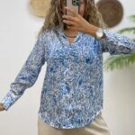 V YAKA DESENLİ SATEN GÖMLEK - SAKS