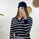 POLO YAKA ÇİZGİLİ TRİKO - LACİVERT ÇİZGİLİ