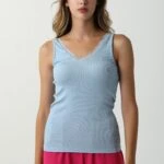 CAROLİN DANTEL YAKA ATLET - MAVİ