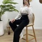 BEL LASTİK VATKALI CROP GÖMLEK - EKRU