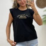 VATKALI TEK OMUZ DÜĞME BASKILI TİŞÖRT - SİYAH