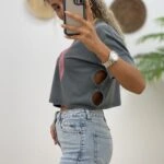 YAN DETAY YIKAMALI CROP TİŞÖRT - ANTRASİT