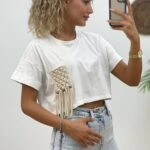 MAKROME PÜSKÜL DETAY CROP TİŞÖRT - EKRU