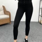 PENTOGRAM DÜĞMELİ ÇELİK TAYT - SİYAH