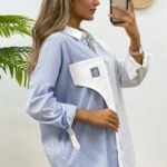 2 RENK ÇİZGİLİ CEP PARÇALI GÖMLEK - İNDİGO