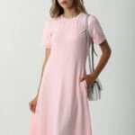 BİSİKLET YAKA CEPLİ PENYE ELBİSE - AÇIK PEMBE