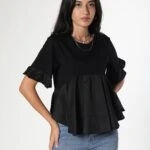 ETEĞİ VOLANLI BLUZ - SİYAH
