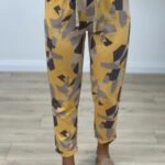 BELİ LASTİKLİ DUBLE PAÇA DESENLİ PANTOLON - HARDAL