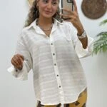 KENDİNDEN ŞERİT DESEN VUAL GÖMLEK - EKRU