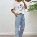 BELİ LASTİK DİZ DİKİŞ MAROKEN RAHAT PANTOLON - MAVİ