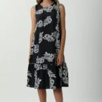 YAPRAK DESEN ELBİSE - SİYAH