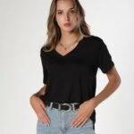 V YAKA TİŞÖRT - SİYAH