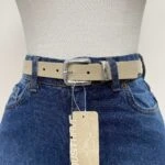 2,5CM TOKASI DESENLİ GÜMÜŞ TOKA KEMER - BEJ