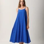 ASKILI VİSKON ELBİSE - SAKS