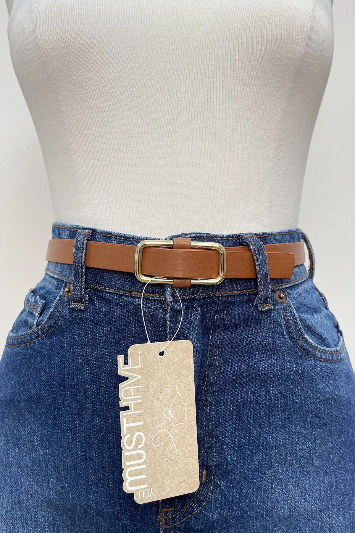 2CM GEÇMELİ DİKDÖRTGEN GOLD TOKA KEMER - TABA - Görsel 1