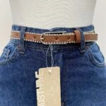 2CM KENAR TAŞ DİKİŞLİ GÜMÜŞ TOKA KEMER - TABA