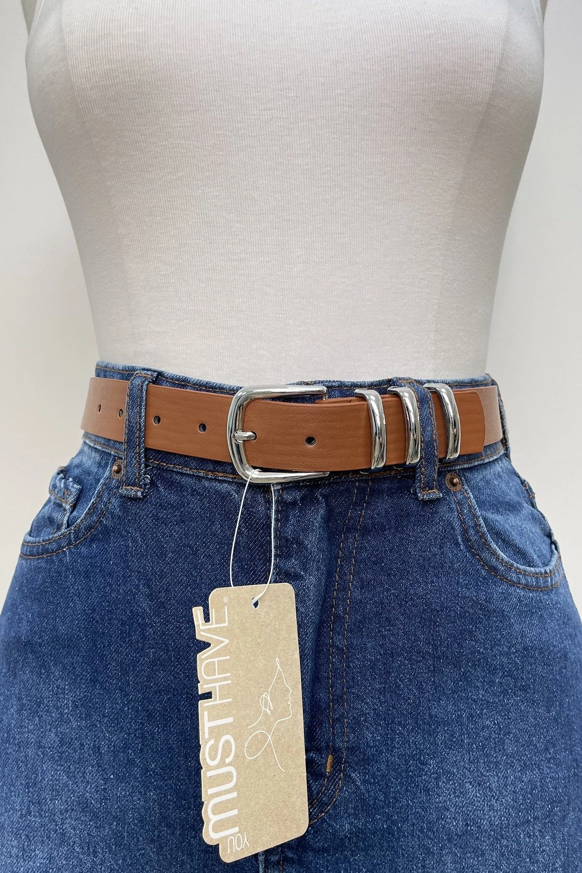 3 CM KÖPRÜLÜ GÜMÜŞ TOKA KEMER - TABA - Görsel 1