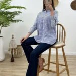 3 RENK ÇİZGİLİ GÖMLEK - SAKS