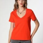 V YAKA TİŞÖRT - KIRMIZI