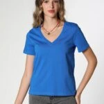 V YAKA TİŞÖRT - SAKS