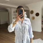 3024 İP PÜSKÜL KAPAK CEP ÇİZGİLİ FERMUARLI PAMUK GÖMLEK - MAVİ