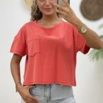 TEK CEP YIKAMALI TİŞÖRT - KIRMIZI