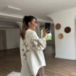 31603 ARKA KOL PUL NAKIŞ İŞLEME VİSKON KETEN KİMONO - NATUREL