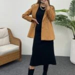 DİEGONEL KARE CEP CEKET - KARAMEL