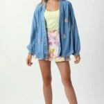 TAŞLI KOT KİMONO - MAVİ