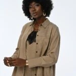 33573 KENDİNDEN DANTEL ATLETLİ ÇİZGİLİ MODAL GÖMLEK - VİZON