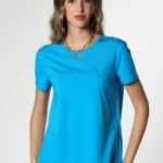 BİSİKLET YAKA BASİC TİŞÖRT - SAKS