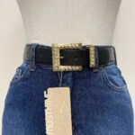 3,5 CM KÖPRÜ 5 TAŞLI GOLD TOKA KEMER - SİYAH