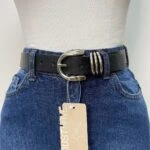 3,5 CM ÜÇLÜ KÖPRÜ GÜMÜŞ TOKA KEMER - SİYAH