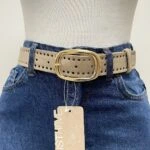 3,5CM ÇİFT DELİKLİ GOLD TOKA KEMER - BEJ