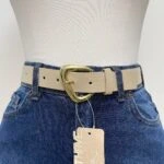 3,5CM KÖŞEGEN GOLD TOKA KEMER - BEJ