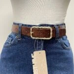 3CM ANAKONDA DESEN BURGU GOLD TOKA KEMER - TABA