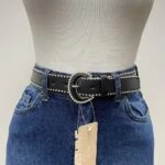 3CM GÜMÜŞ ZİNCİR DİKİŞ GÜMÜŞ TOKA KEMER - SİYAH