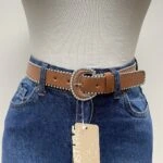 3CM GÜMÜŞ ZİNCİR DİKİŞ GÜMÜŞ TOKA KEMER - TABA