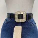 3CM  TAŞLI KARE GOLD TOKA KEMER - SİYAH