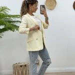 4 DÜĞME KOL BÜZGÜ KRUVAZE CEKET - TAŞ