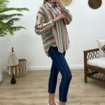 RENKLİ ÇİZGİLİ KETEN GÖMLEK - BENETTON YEŞİLİ