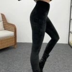 GENİŞ KEMER KADİFE TAYT - SİYAH