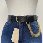 4CM BEŞ ZİNCİRLİ GOLD TOKA KEMER - SİYAH