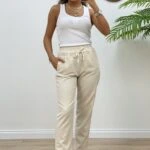 50742 BEL LASTİK BAĞCIKLI GABARDİN PANTOLON - TAŞ