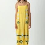 İŞLEMELİ KETEN ELBİSE - SARI